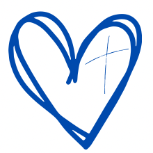Wellington Warm Place logo, a blue handdrawn heart with a cross drawn in it
