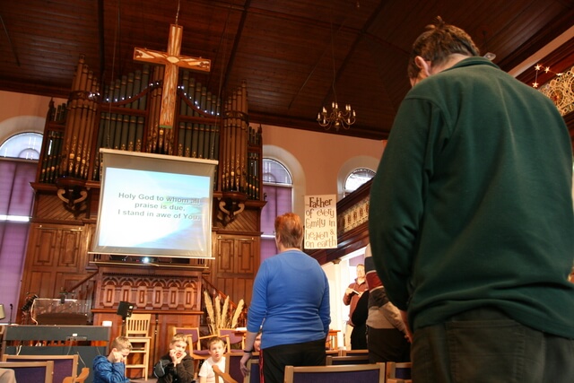 Wellington Baptist Church service with church members