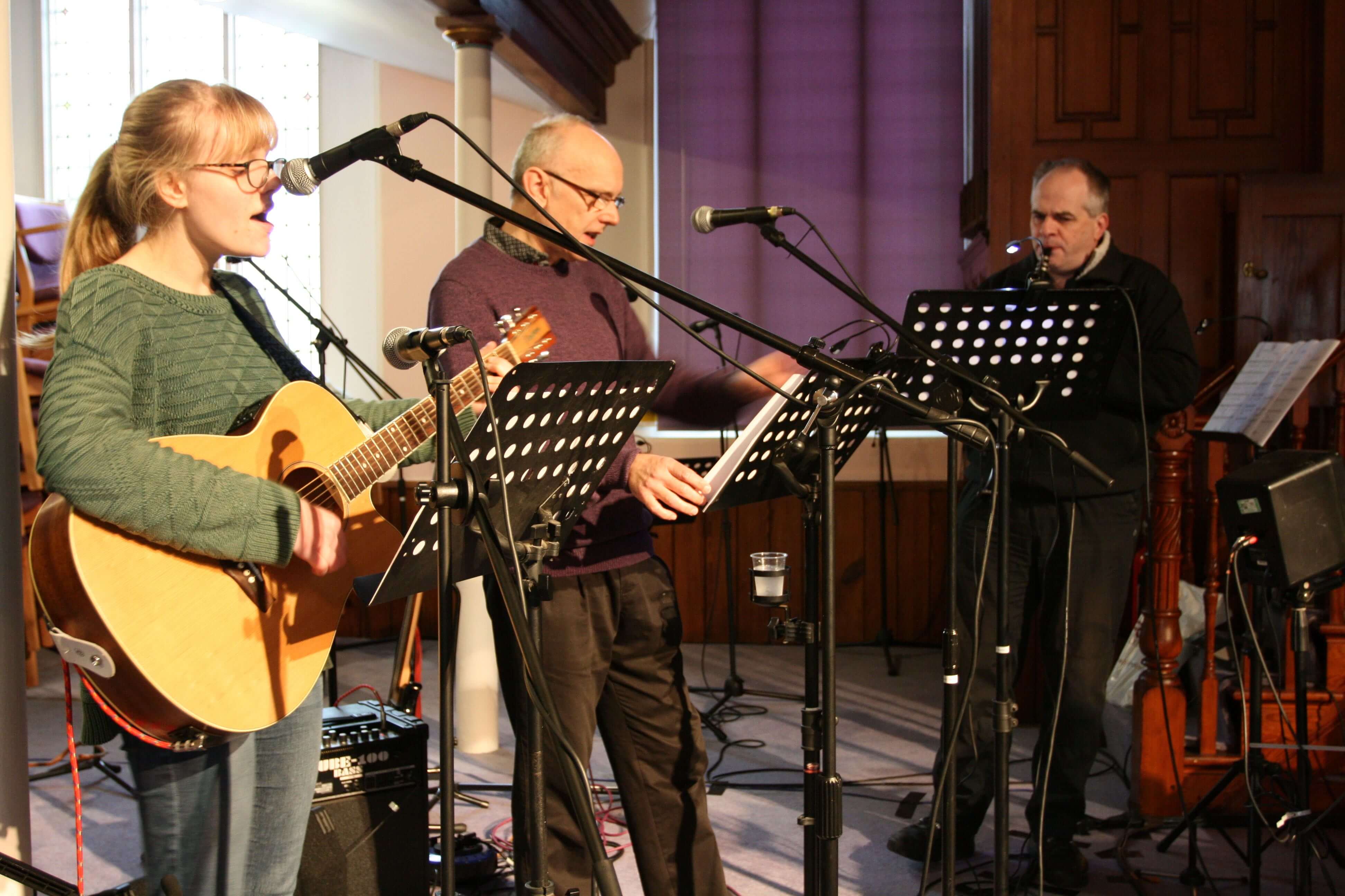 The worship team on stage at Wellington Baptist Church
